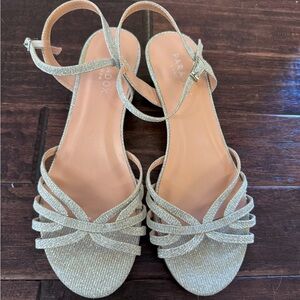 Paradox London Women's Silver glitter wedge dress Sandals 8.5